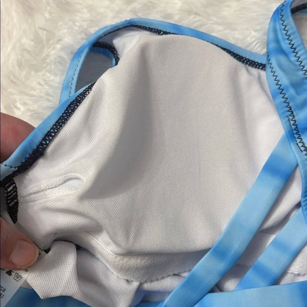 NWOT From Amazon Blue One Piece Criss Cross Back Swimsuit Size M